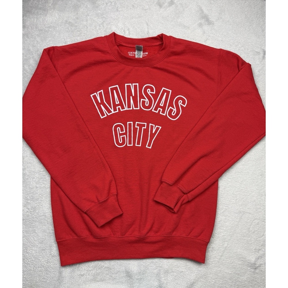 Gildan Heavy Blend Mens S Red Crew Neck Pullover Sweatshirt Kansas City Graphic